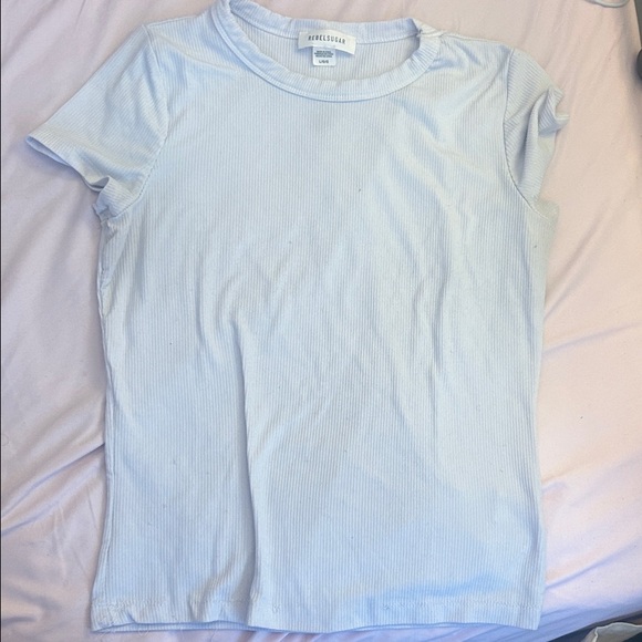 Rebel Sugar White Ribbed Tee - Picture 1 of 2